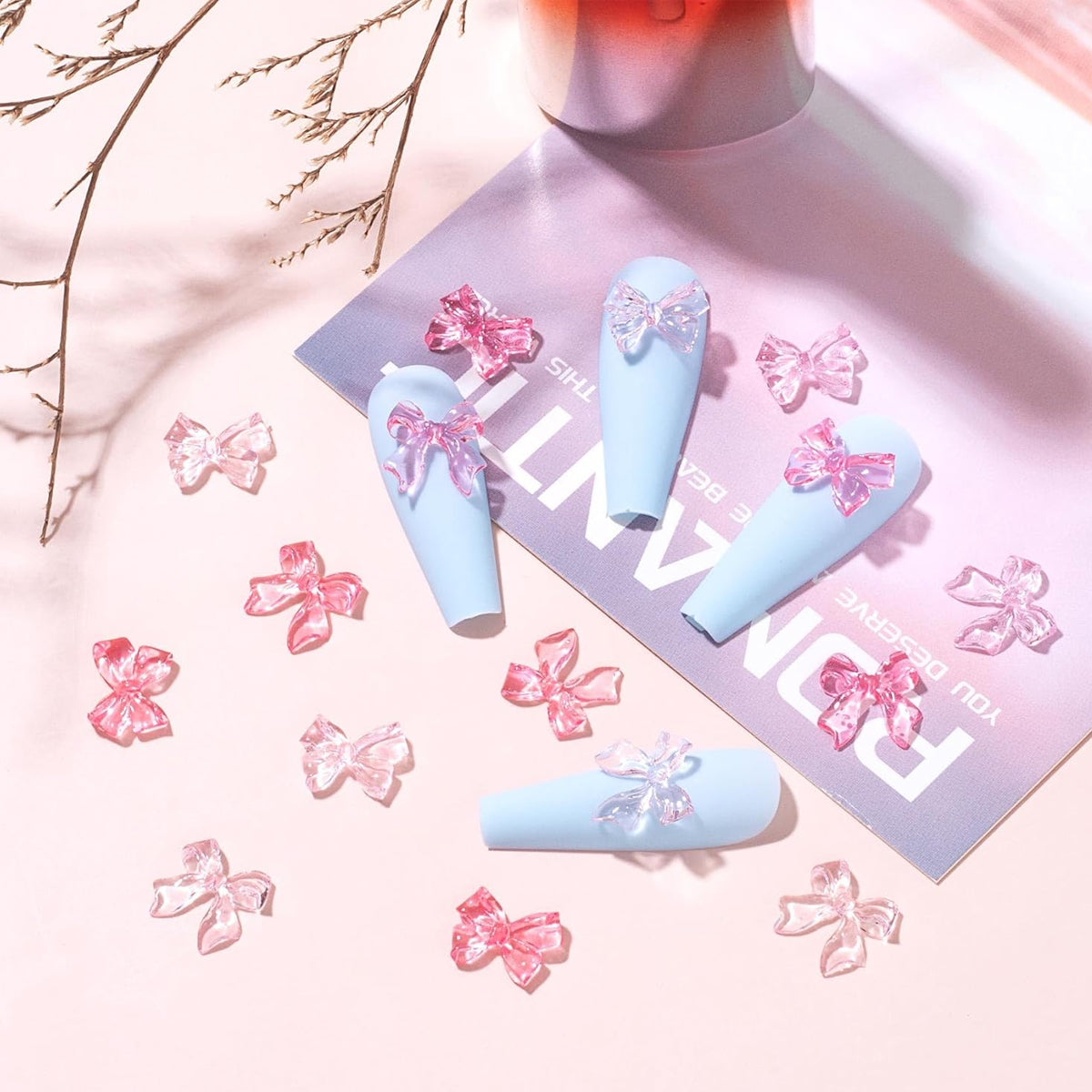 MAYCREATE 50pcs Pink Bow Nail Decals 2 Styles Flat Back Resin Bow Charms for Nail Decals Nail Art Supplies Cute Dainty Decorative Decals for DIY Nail Extension MAYCREATE 50pcs Pink Bow Nail Decals 2 Styles Flat Back Resin Bow Charms for Nail Decals Nail Art Supplies Cute Dainty Decorative Decals for DIY Nail Extension